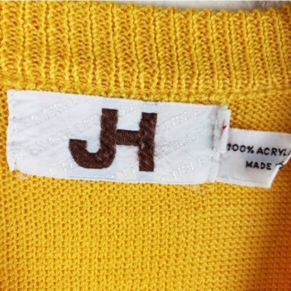 Vintage 70s Style Crocheted Boho Yellow Knit Top Button Front Short Sleeve - Picture 4 of 11